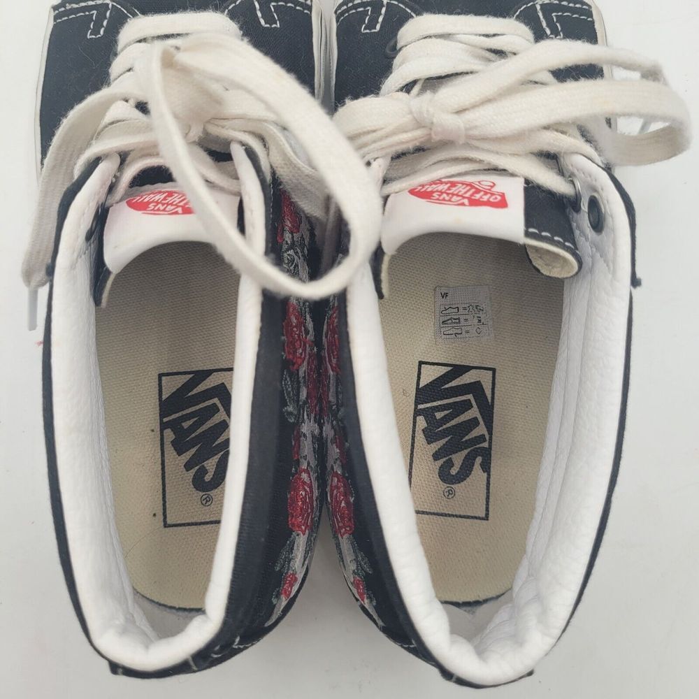 VANS Off Wall SK8 Lace Sneakers Shoes Black Embroidered Rose Mid Top W7.5 M6 - Picture 8 of 9